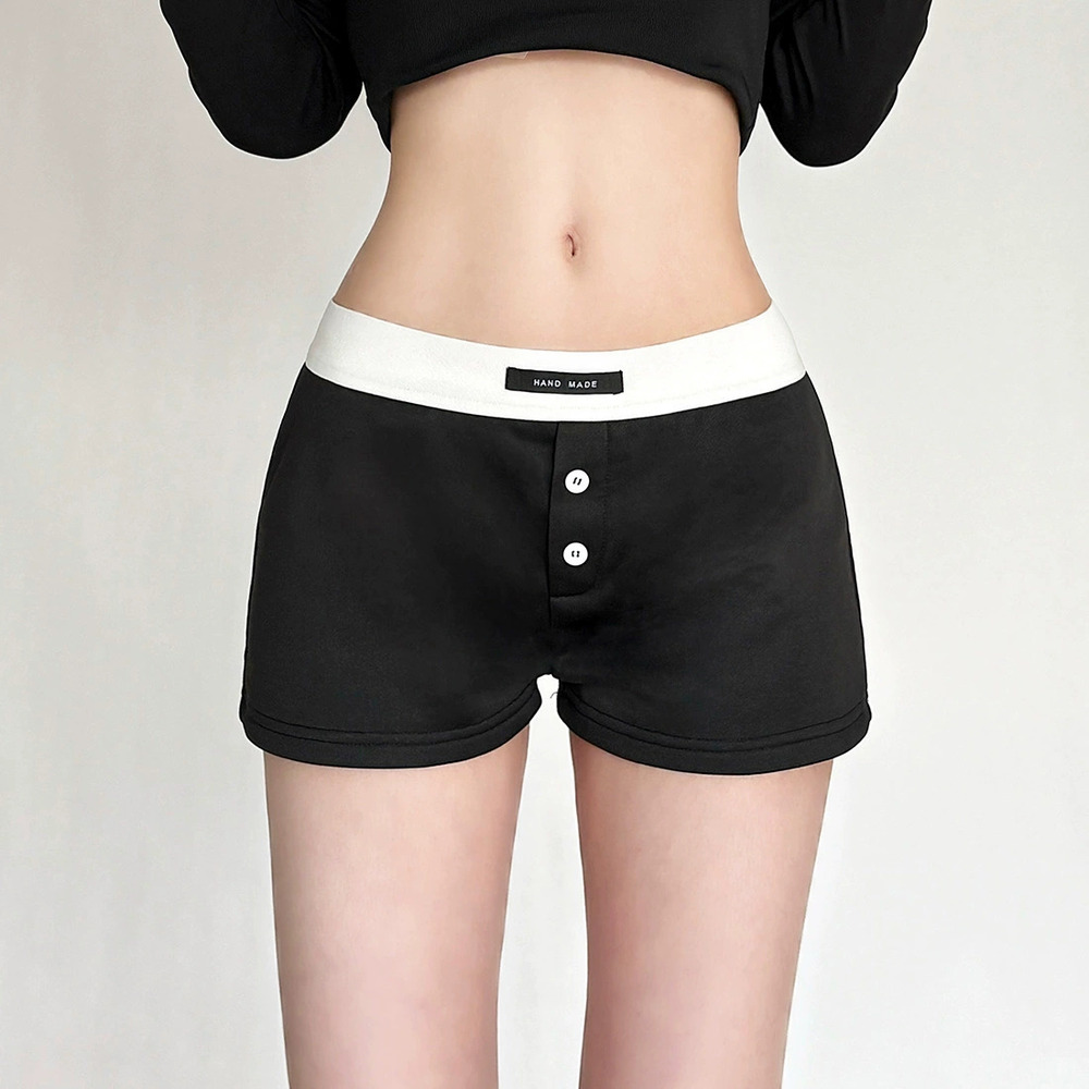 Zara Feng Fall Casual Black White Contrast Waistband Street Shorts